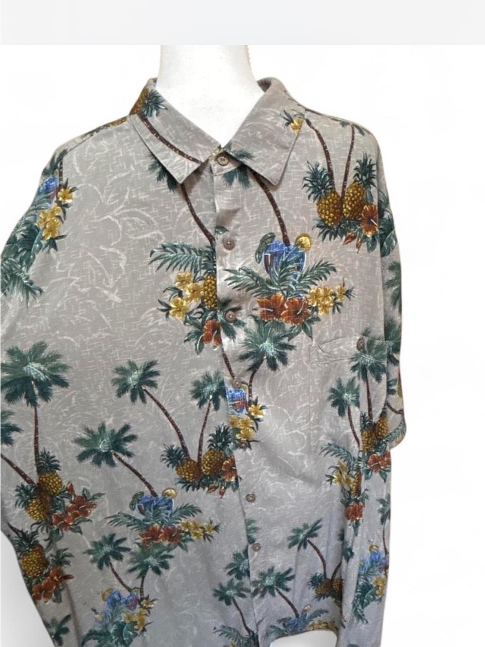 Men's batik bay big and tall  Grey Tropical Print Button-Up Shirt 4 xl - Picture 2 of 5